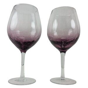 Pier 1 Purple Amethyst Crackle Red Wine Glasses Hand Blown 8 5/8"/18oz Set of 2